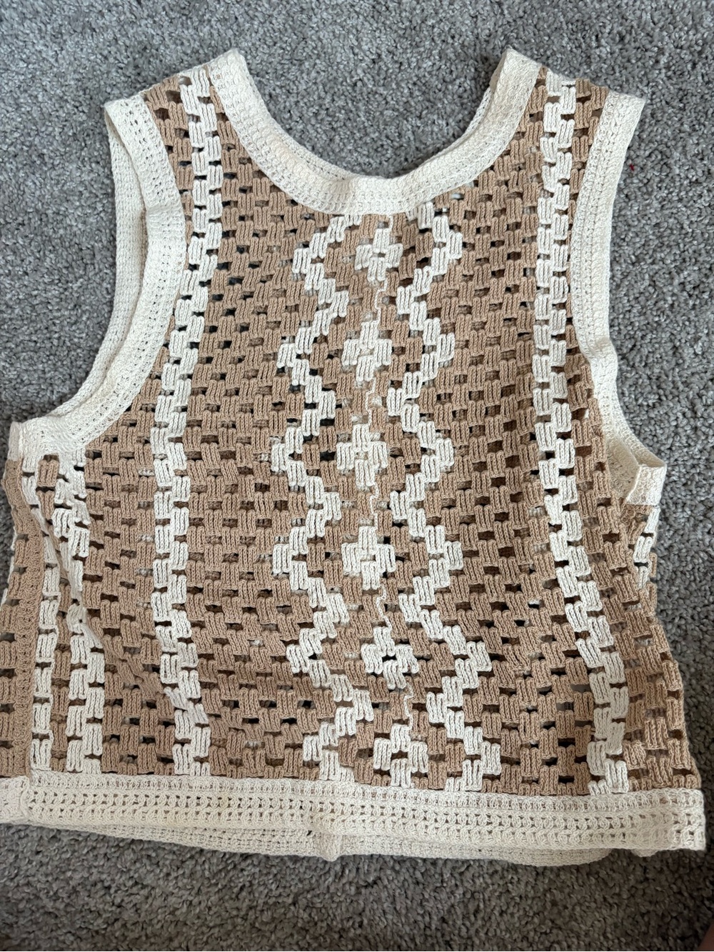 Z Supply Open-Weave Crochet Tank in Cream and Tan